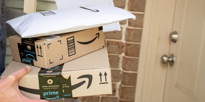 sydney, australia - 2020-10-17 amazon prime boxes and envelopes delivered to a front door of residential building