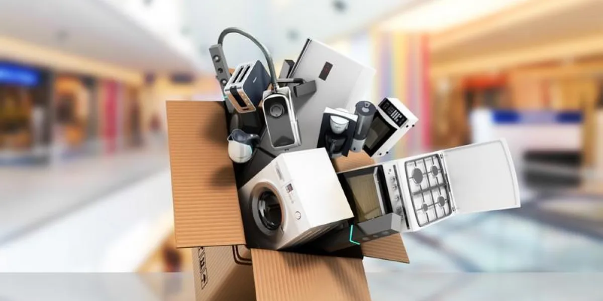 home appliances group of white refrigerator washing machine stove microwave oven vacuum cleaner sale background 3d