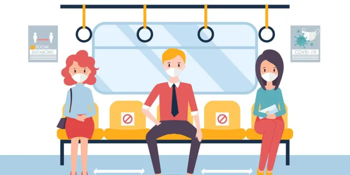 social distancing concept for covid-19 with people in a train