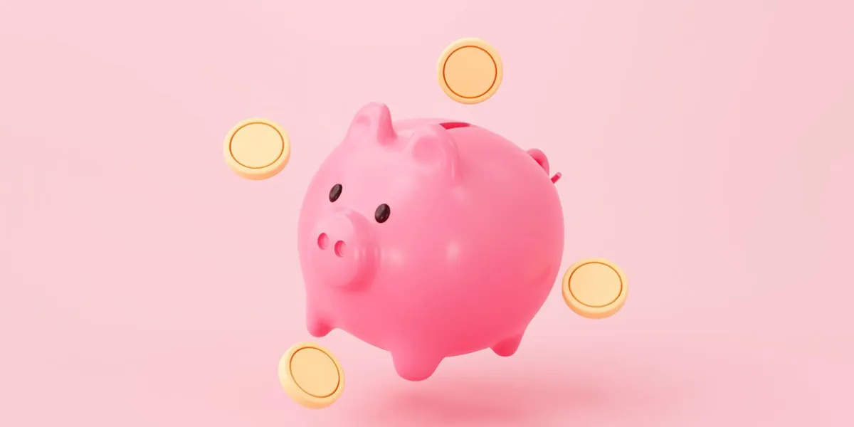 piggy bank and money coin savings concept on pink background 3d rendering
