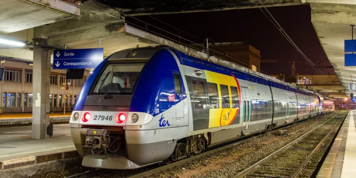 mulhouse, france - november 2, 2013  electric multiple unit z 27946 at mulhouse station ter lorraine operates 32 trains of class z 27500 produced by bombardier