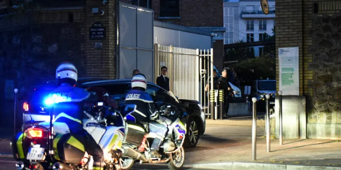 emmanuel macron visits police officers by night - paris