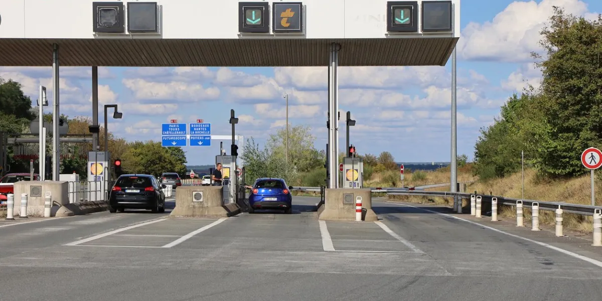poitiers nord toll barrier on the a10 motorway, city of poitiers, vienne department, france