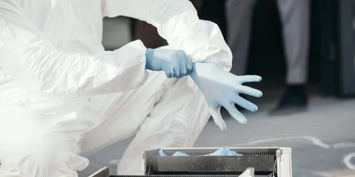 partial view of criminologist wearing latex gloves