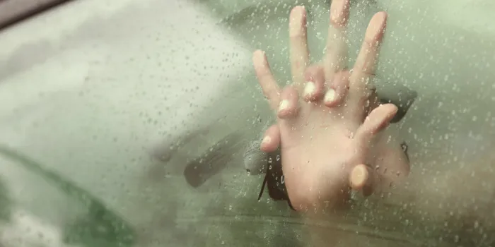 couple holding hands having sex inside a car with a steamy window