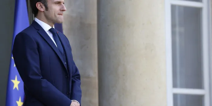 french president emmanuel macron looks on prior to greet georgia's president at the elysee palace in paris on february 28, 2022 (photo by ludovic marin   afp)
