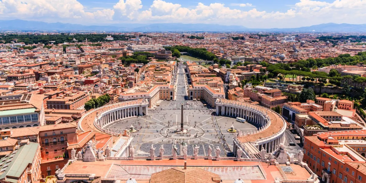 rome, italy famous saint peter's square in vatican and aerial view of the city
