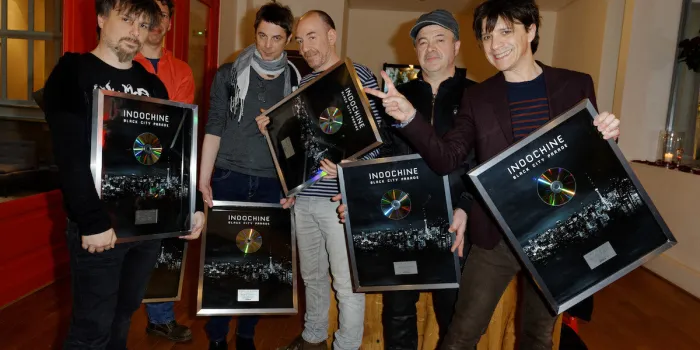 nicola sirkis and his band indochine received a paltinium record for their album black city paradein paris, france, on march 20, 2013 photo by alban wyters abacapresscom
