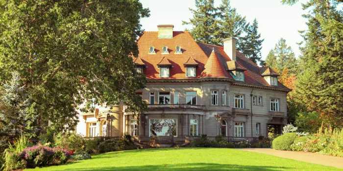 portland, oregon, usa- october 2, 2022  pittock mansion exterior a french renaissance-style château used to be occupied by one of the most influential families and today a historic house museum