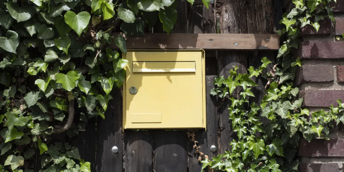 close-up of an old mailbox on the outside wall of a house