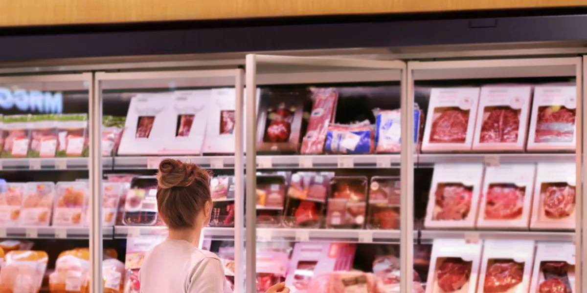 woman choosing a dairy products at supermarket