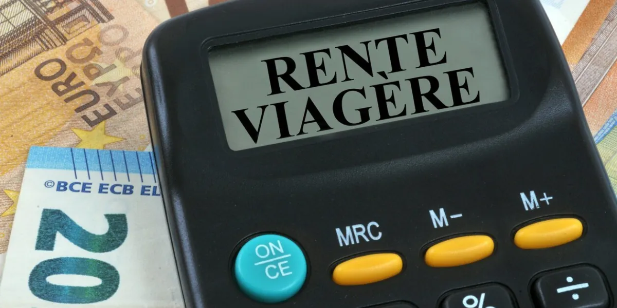 calculator showing life annuity close-up on euro banknotes background