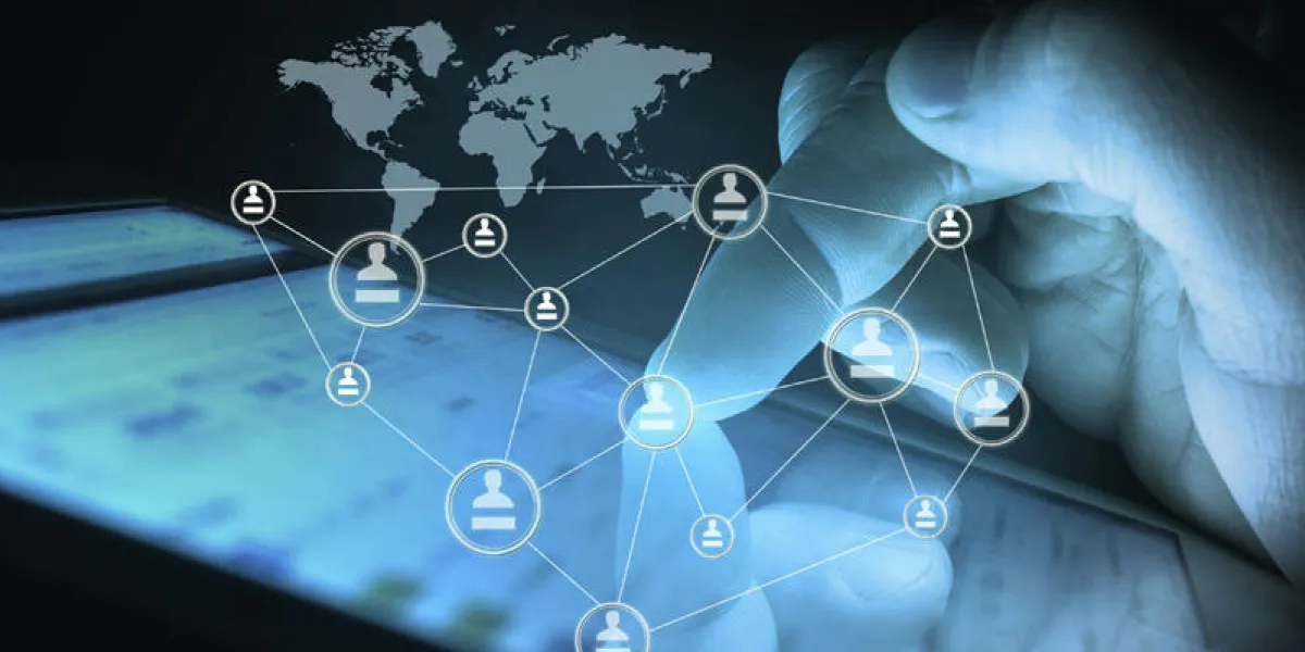 hand touching touch pad, social media concept