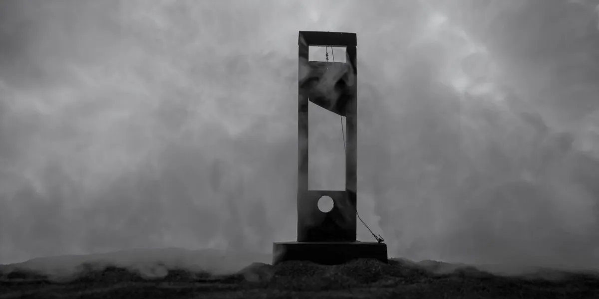 horror view of guillotine close-up of a guillotine on a dark foggy background execution concept