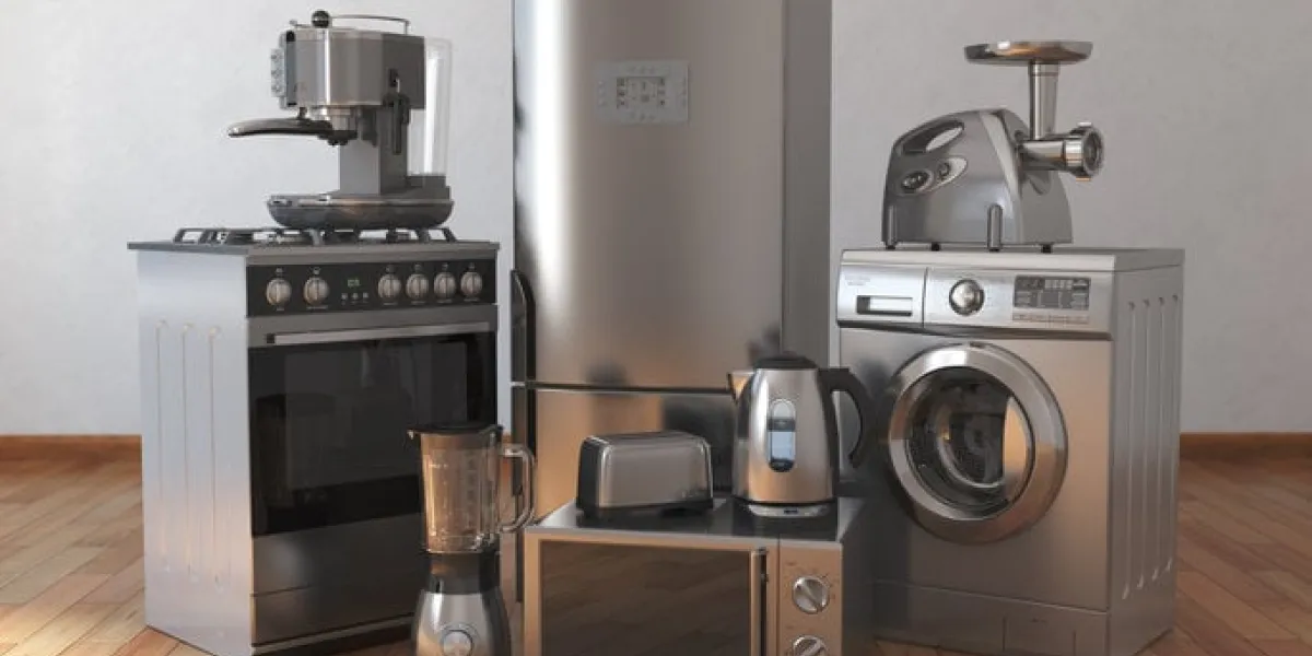 home appliances household kitchen technics in the empty room 3d illustration