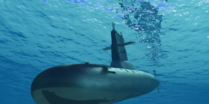 the military ship under water 3d render