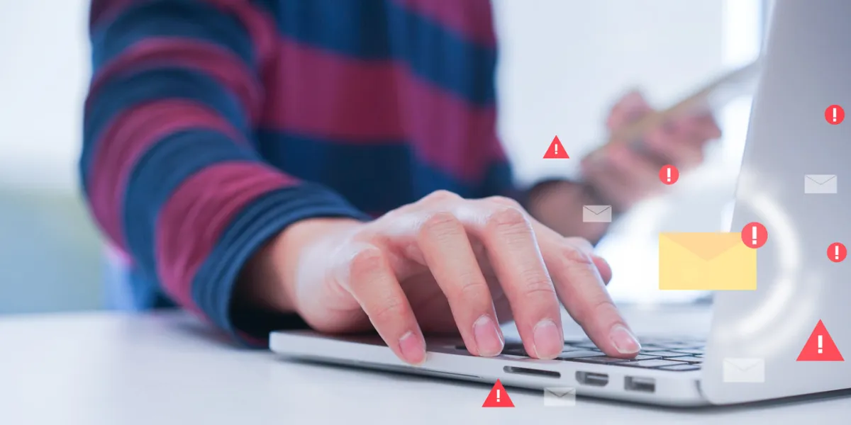 close up computer engineering writing programming code in database on laptop keyboard to protect and blocking spam email from internet and hacker for smart technology concept