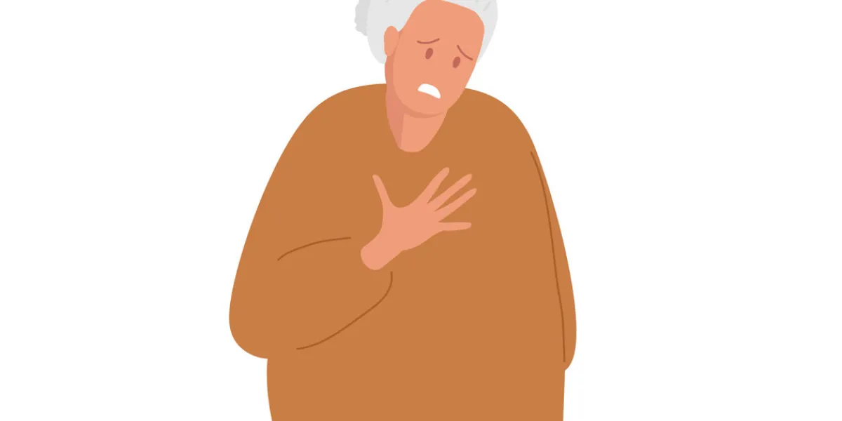 heartache, heart attack suffering from pain upset mature elderly woman presses her hand to chest to heart discomfort in chest sad senior aged lady has heart disease and feel pain physical injury