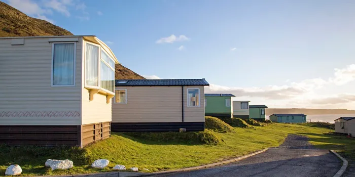 static caravan holiday homes at llangennith on the gower peninsular in out of season winter the caravans are closed up until spring