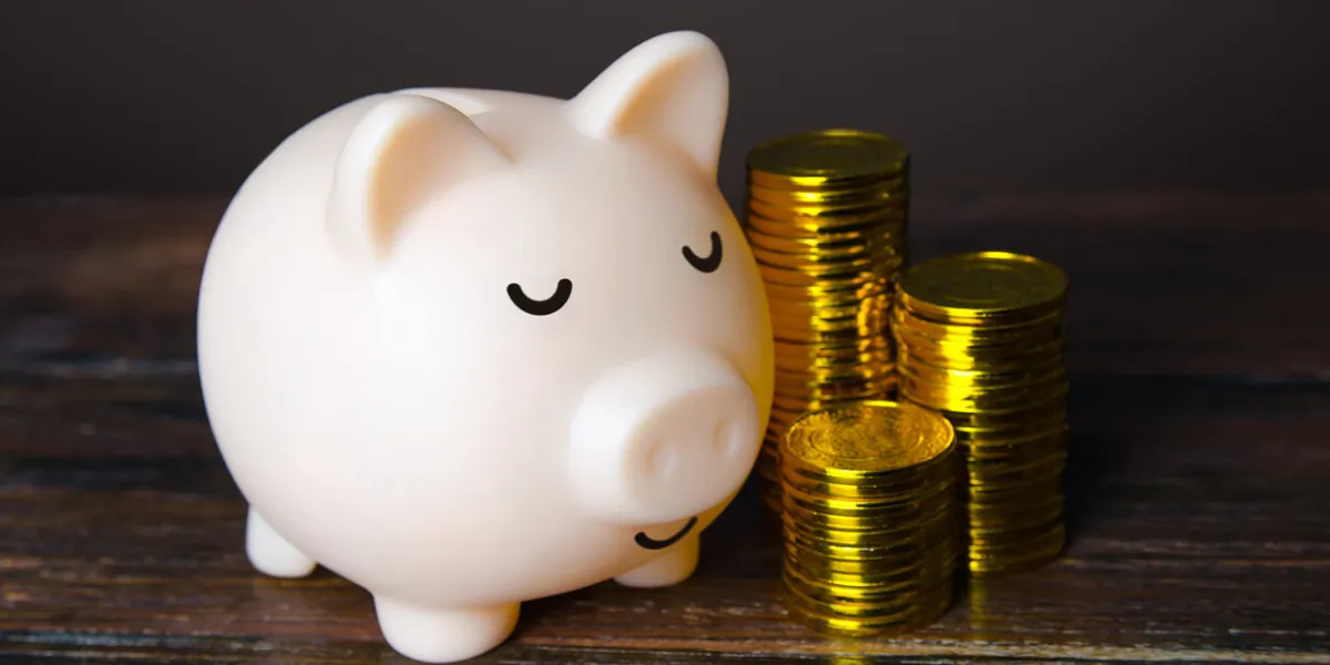 calm piggy bank full of coins large savings success and prosperity abundant finance, liquidity financial management investment portfolio increasing income bank deposit