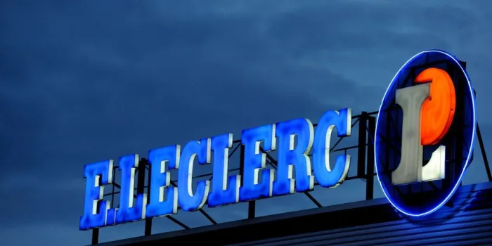 leclerc hypermarket's neon sign is pictured february 11, 2013 in brest, western of franceafp photo fred tanneau (photo by fred tanneau   afp)