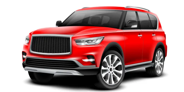 red metallic generic suv car off road crossover with glossy surface on white background perspective view with isolated path