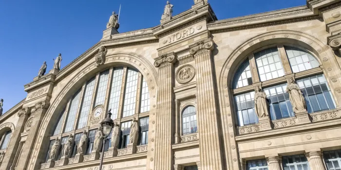 paris, the gare du nord, facade of the train station in the center