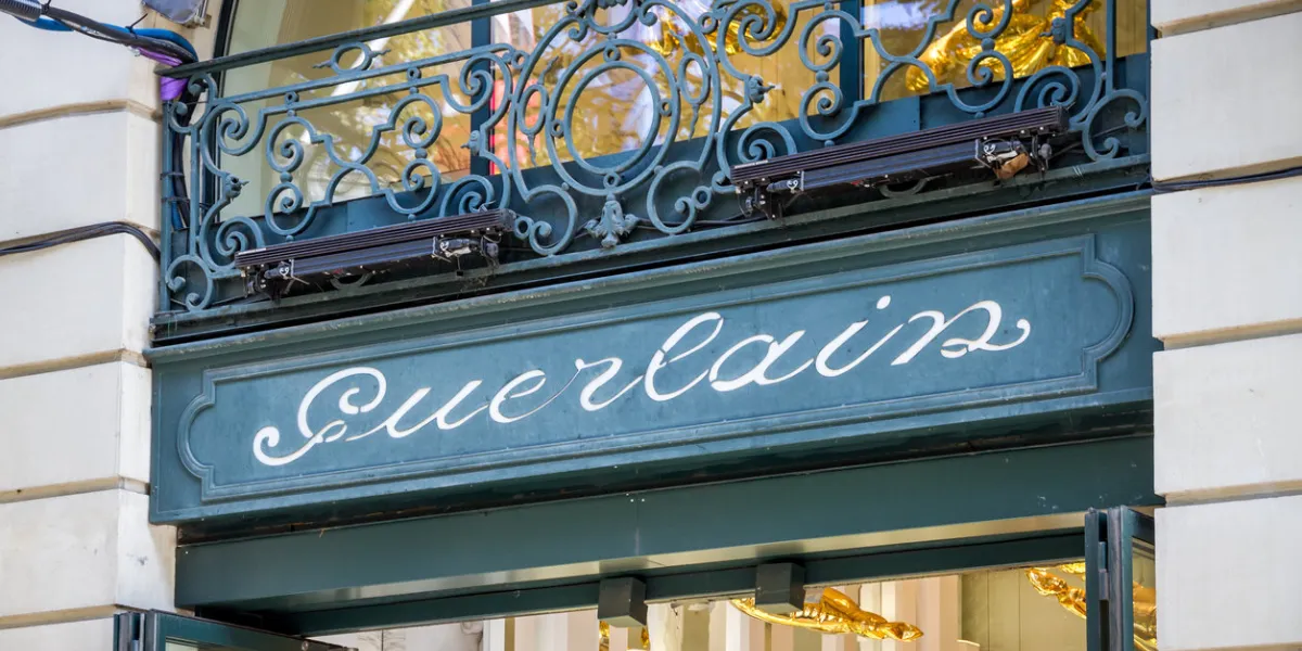 paris france - september 10, 2019   the guerlain luxury perfume store on champs-elysees avenue