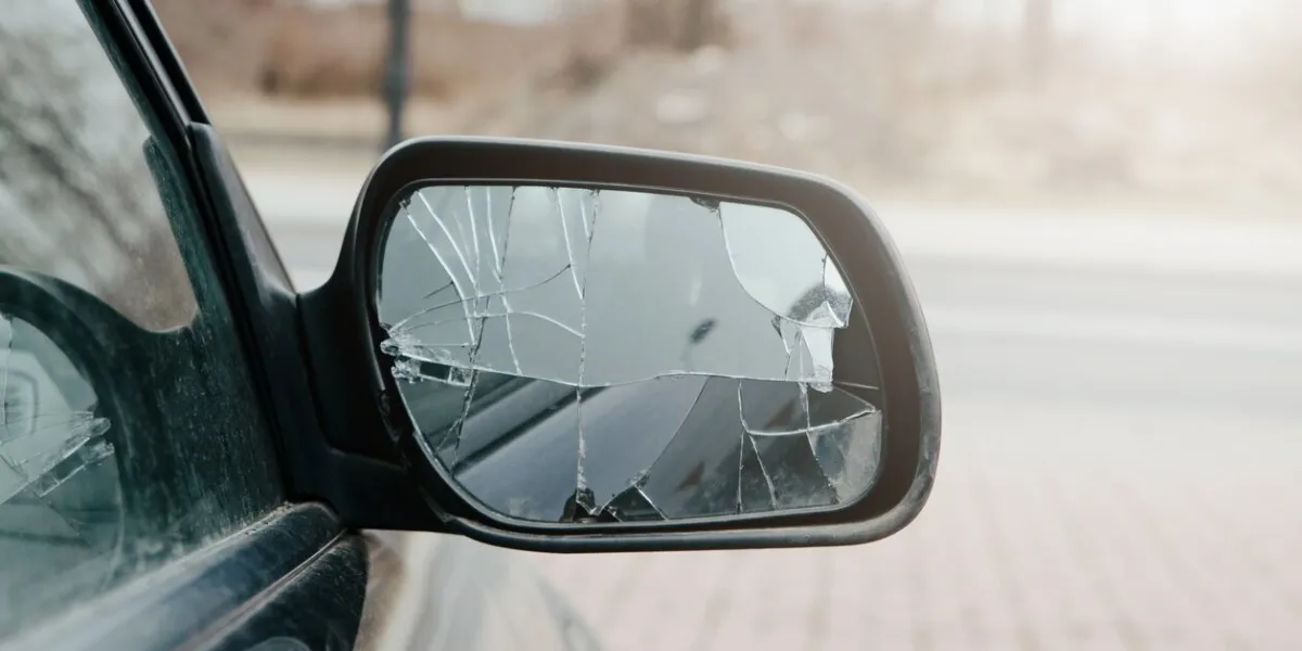 concept of accident, road collision damage to the side mirror, bad driving, problems with the car