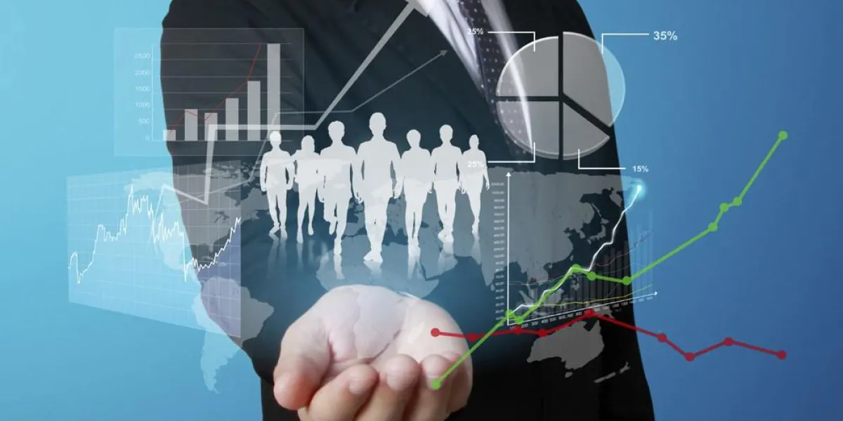 homme d'affaires avec des symboles financiers venant de la main