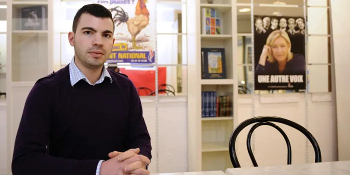 candidat à l'élection présidentielle de mars 2014 à hayange, fabien engelmann, pose le 19 février 2014 à sa campagne siège à hayange, est de la france afp photo jean-christophe verhaegen