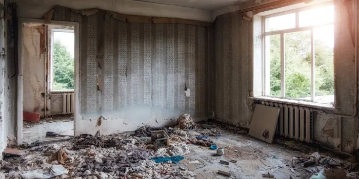 interior of domestic room of abandoned forsaken apartment house