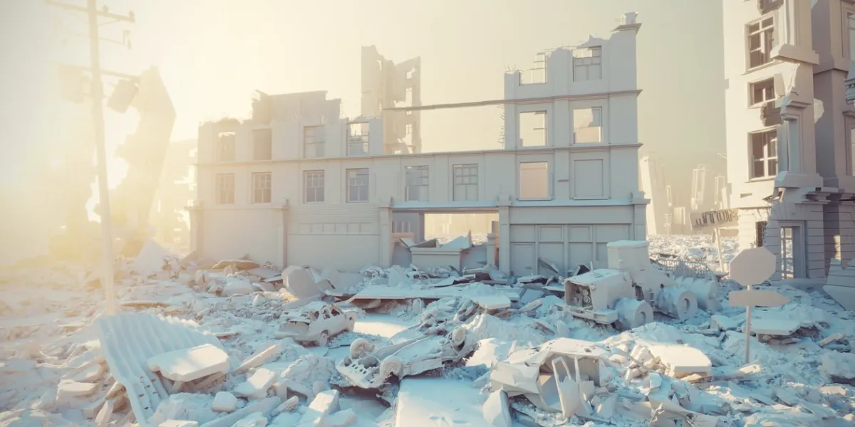 apocalyptic white city sunset creative 3d illustration