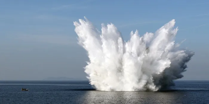 a world war ii-era bomb of the us air force is detonated by the crew of french minesweeper orion in bastia on june 2, 2015 afp photo   pascal pochard-casabianca (photo by pascal pochard-casabianca   afp)