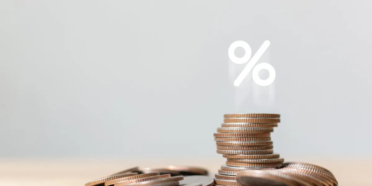 concept save money financial business investment coins stack with icon percentage symbol