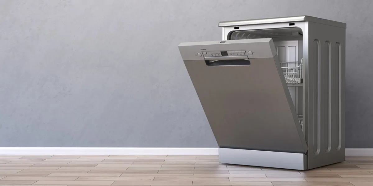 open dishwasher in appartment 3d illustration