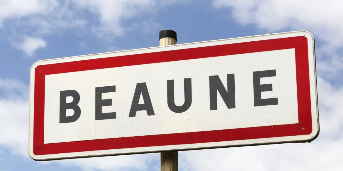 beaune city road sign in burgundy, france
