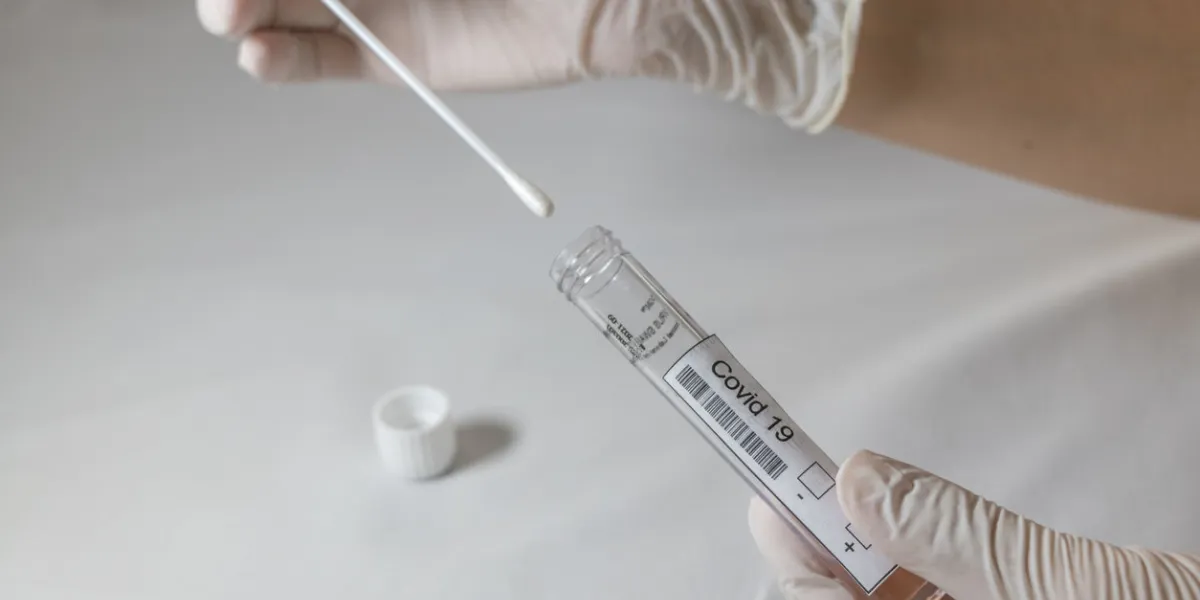 pcr test kit of corona   covid 19 virus with stick and tube