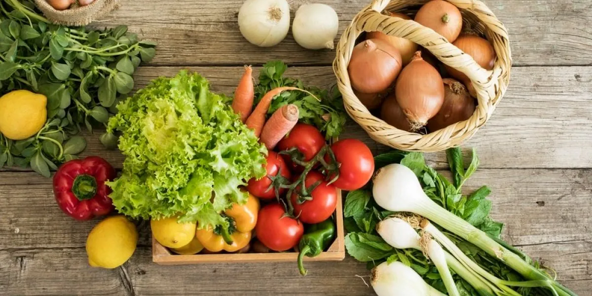 vegetables on wooden table