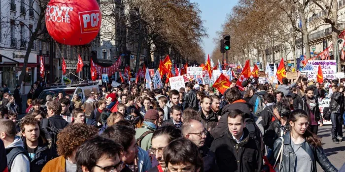 paris, france - march 17, 2016  french unions and students protest against khomri labor reform