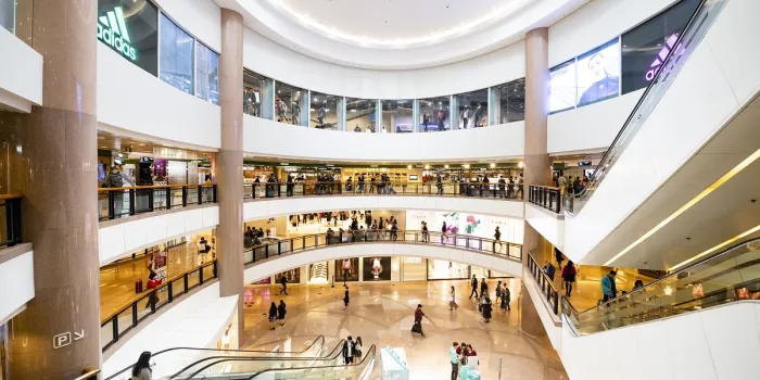 wide angle interior of harbour city mall,shopping destination hong kong