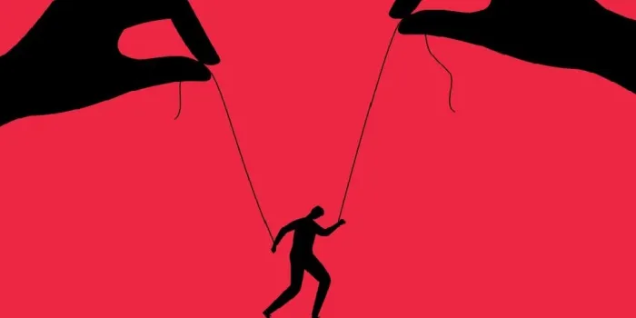 manipulator concept boss puppet abuse manipulations, employer domination exploitation, dictator control, authority manipulator, abuser doll on strings manipulation vector illustration