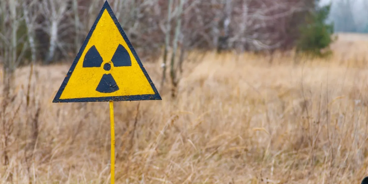 radiation warning sign in chernobyl exclusion zone in ukraine
