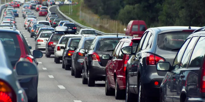 typical scene during rush hour a traffic jam with rows of cars shallow depth of field