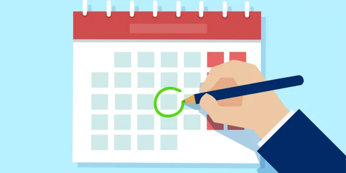 vector of a business man hand with pen marking important day on calendar