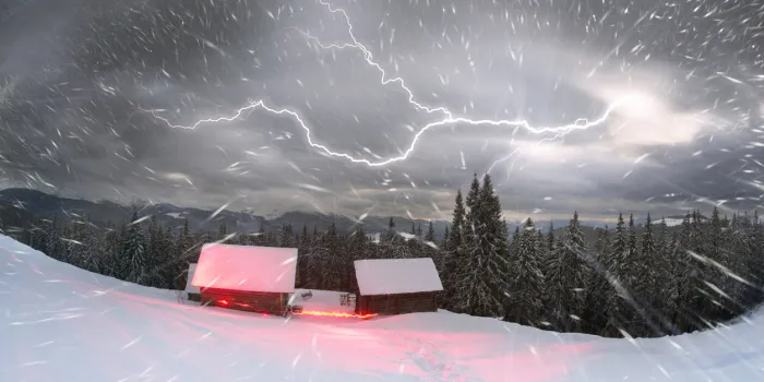 houses of shepherds in the carpathians, ukraine, a tourist trek in winter gives special extreme sensations of nature on top against the backdrop high ridge of chernogory from goverla