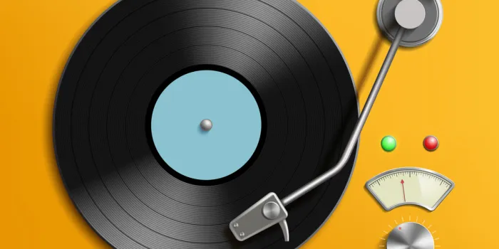vintage record player with retro vinyl disc vector realistic illustration