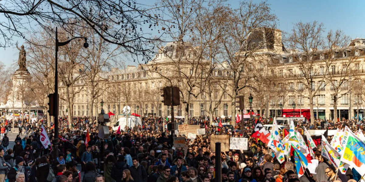 paris, france - march 17, 2016  french unions and students protest against khomri labor reform