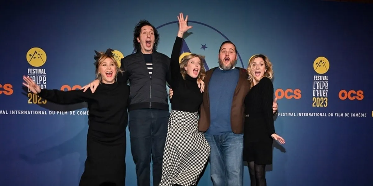 berangere krief, david foenkinos, karin viard, antoine bertrand, camille chamoux attending the opening ceremony of 26th alpe d huez comedy film festival in alpe d huez, france on january 16, 2023 photo by julien reynaud aps-medias abacapresscom