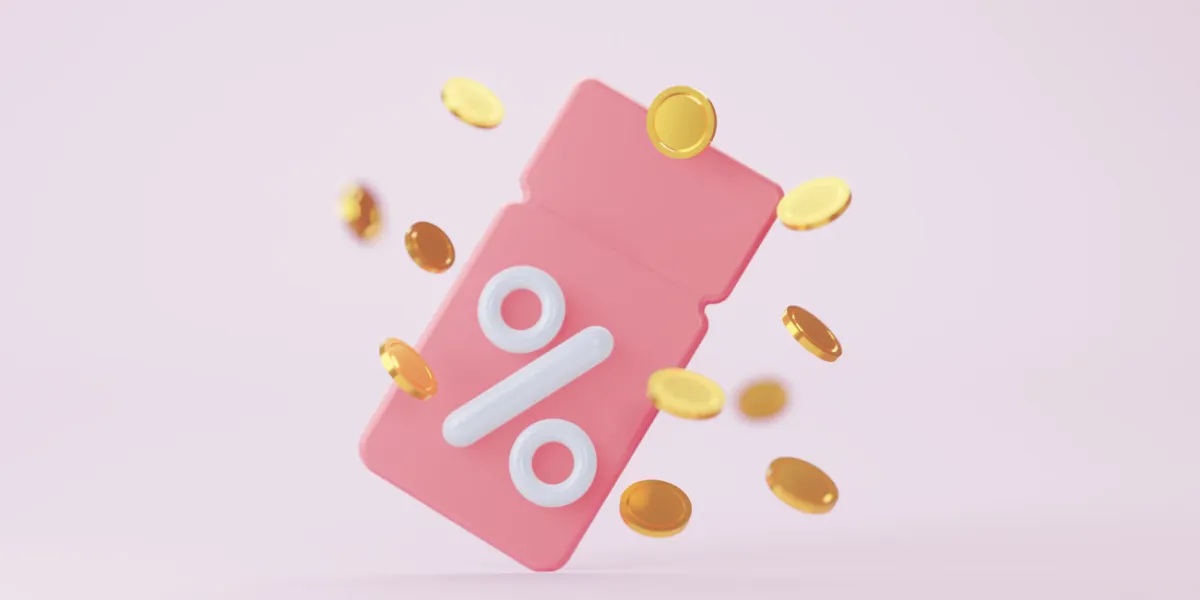pink coupon with coins 3d rendering